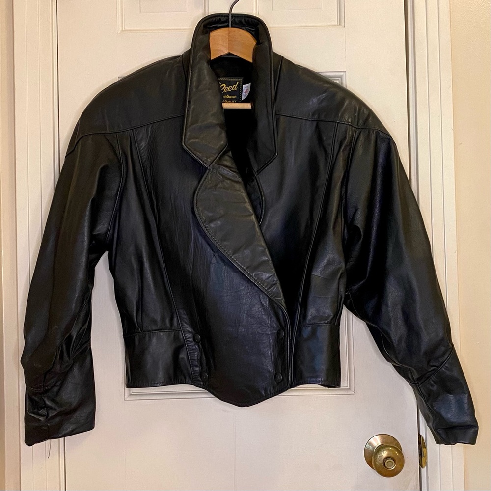 Vintage Black Leather Jacket by Reeds Sportswear
